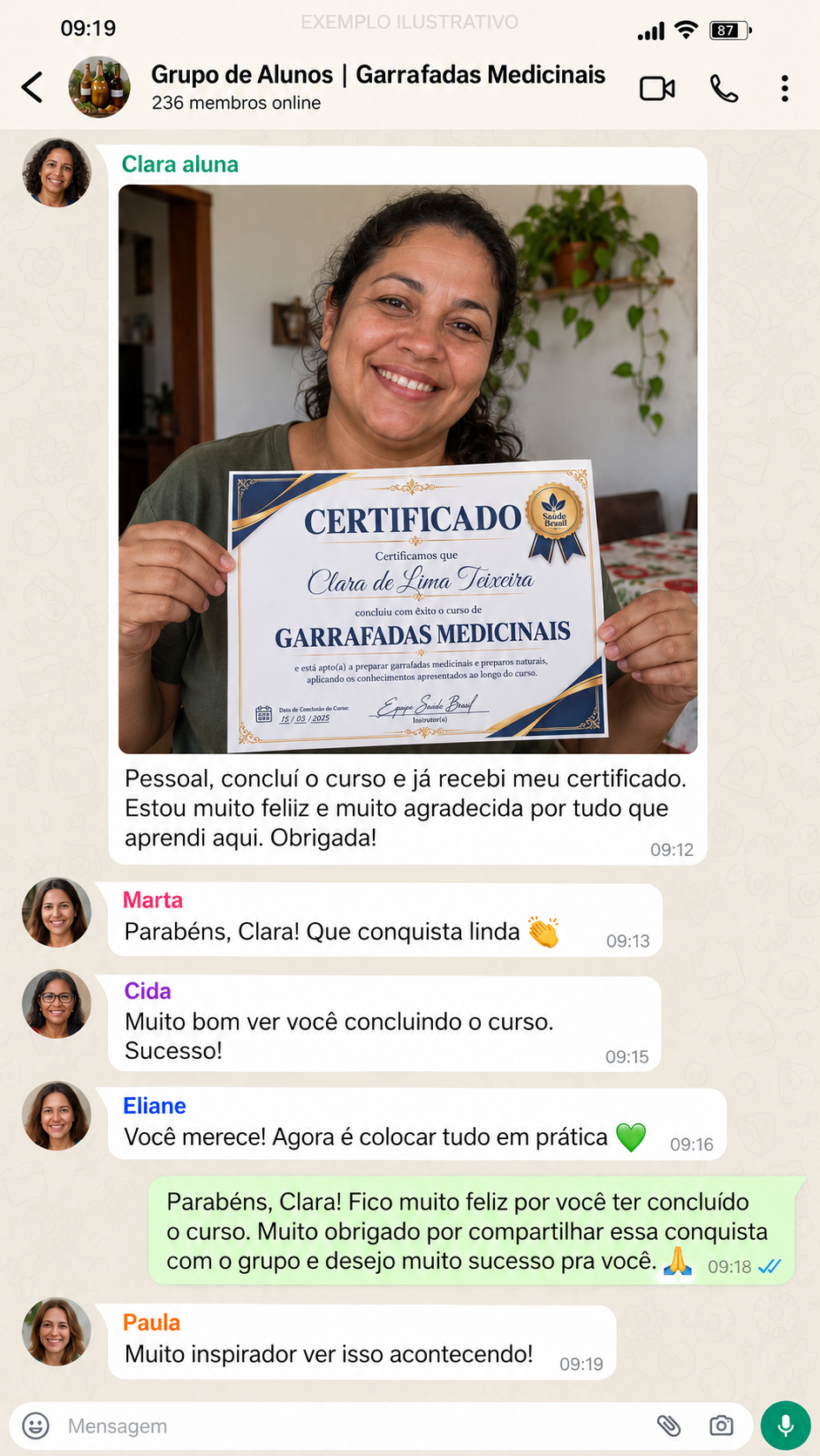 Depoimento de Clara, aluna do curso