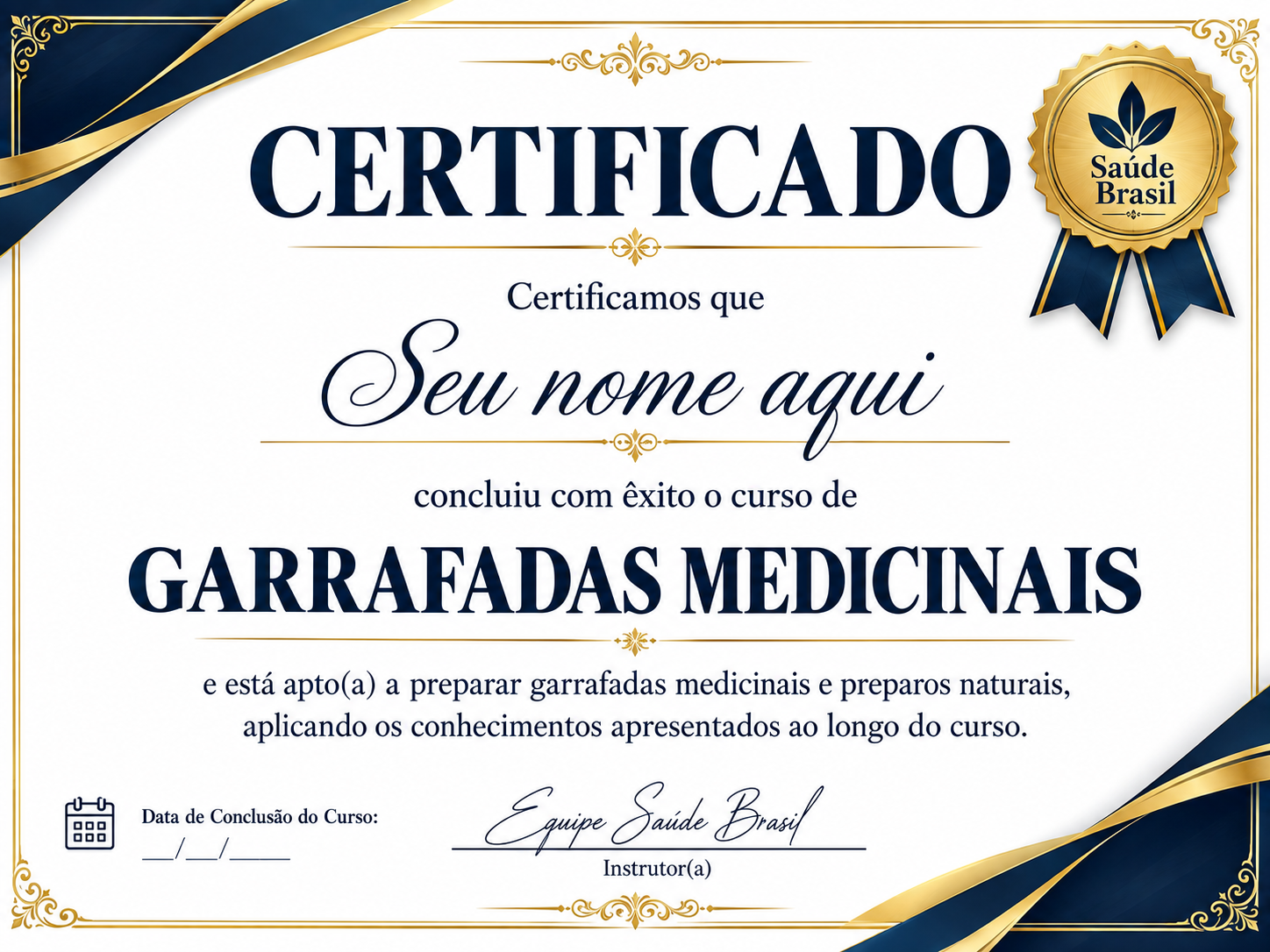 Certificado de conclusão do curso de Garrafadas Medicinais
