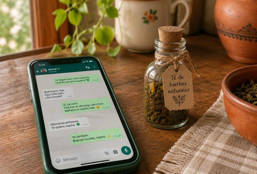Celular com conversa no WhatsApp ao lado de uma garrafinha artesanal